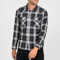 IHSH-439-BLK Chemise Western à carreaux en flanelle selvedge 9 oz. noire