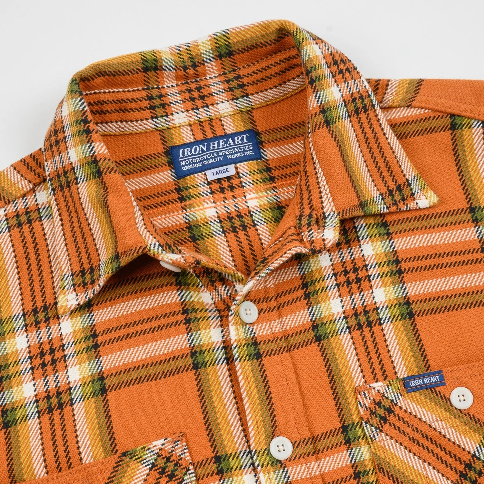IHSH-442-ORA Chemise de travail en flanelle selvedge à carreaux 9 oz. Orange