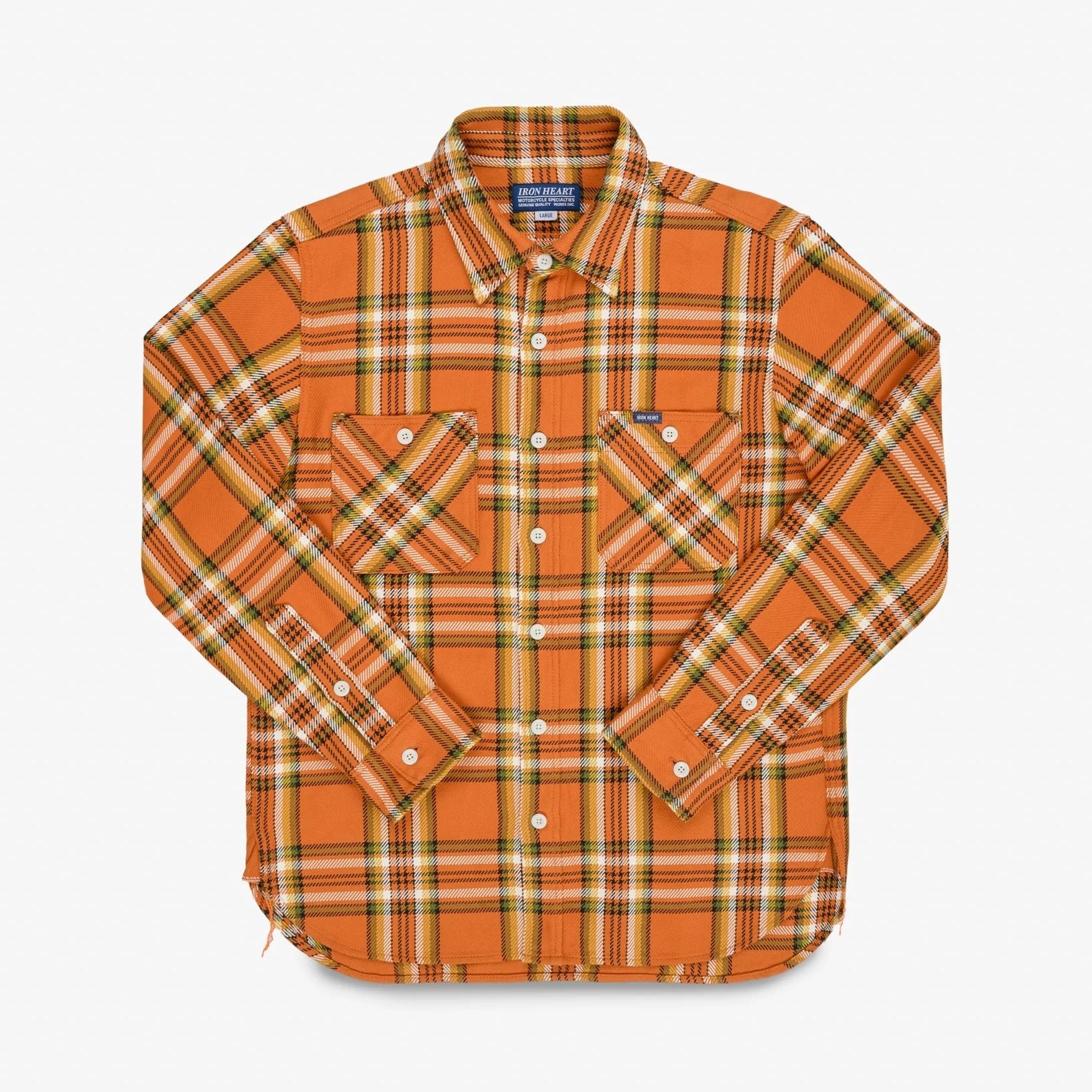 IHSH-442-ORA 9 oz. Selvedge Flannel Check Work Shirt Orang