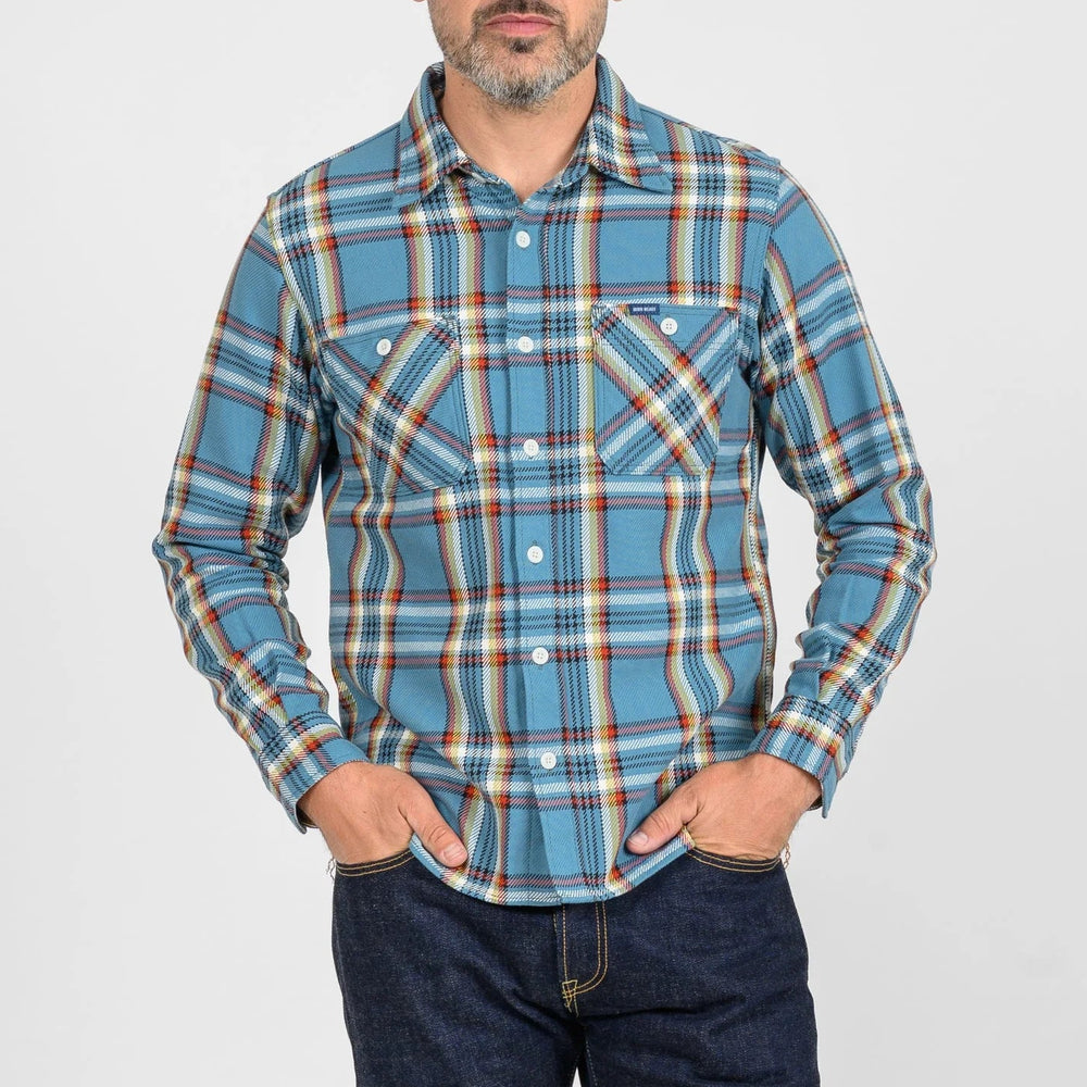 IHSH-442-SAX 9 oz. Selvedge Flannel Check Work Shirt Sax Blue