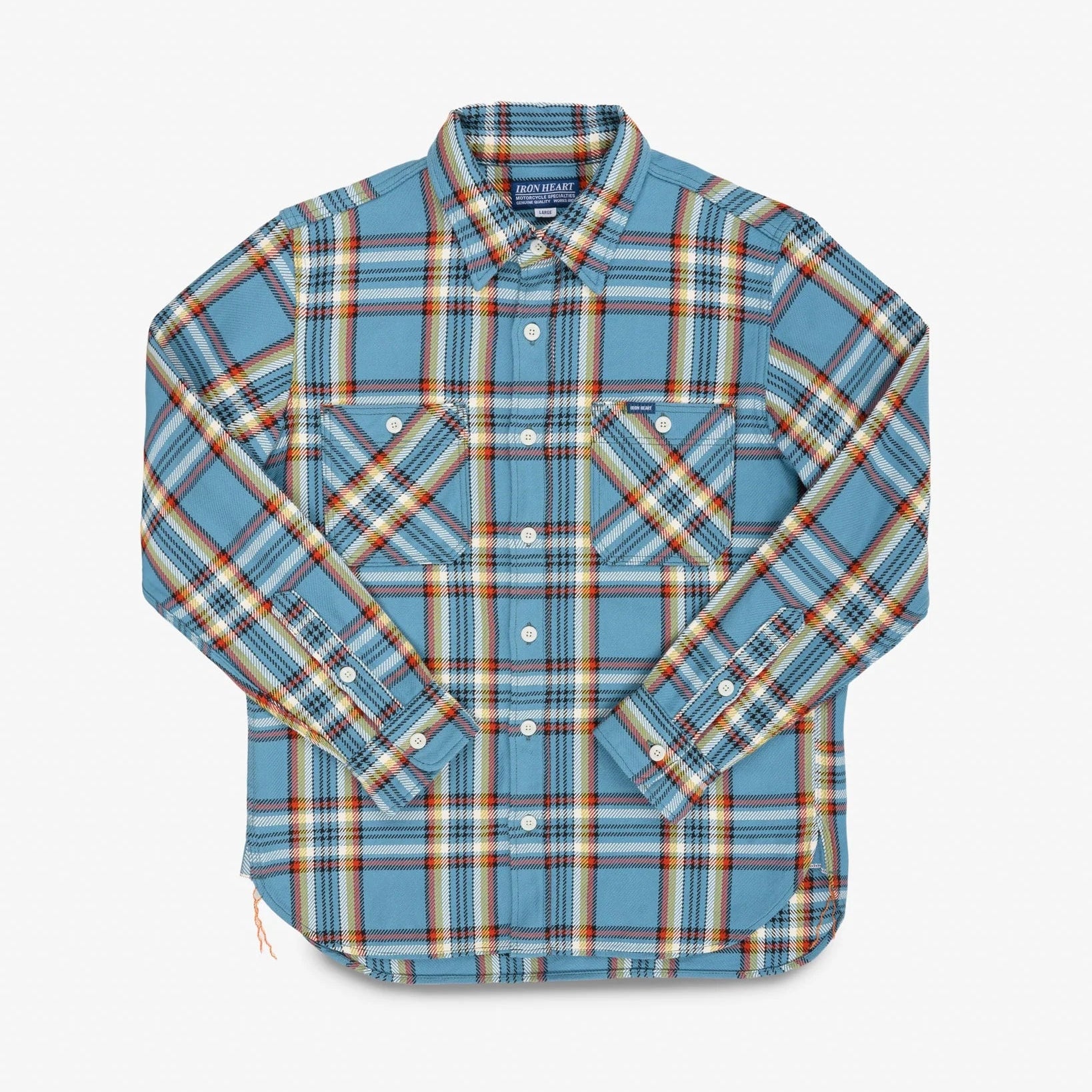 IHSH-442-SAX Chemise de travail à carreaux en flanelle selvedge 9 oz. bleu sax