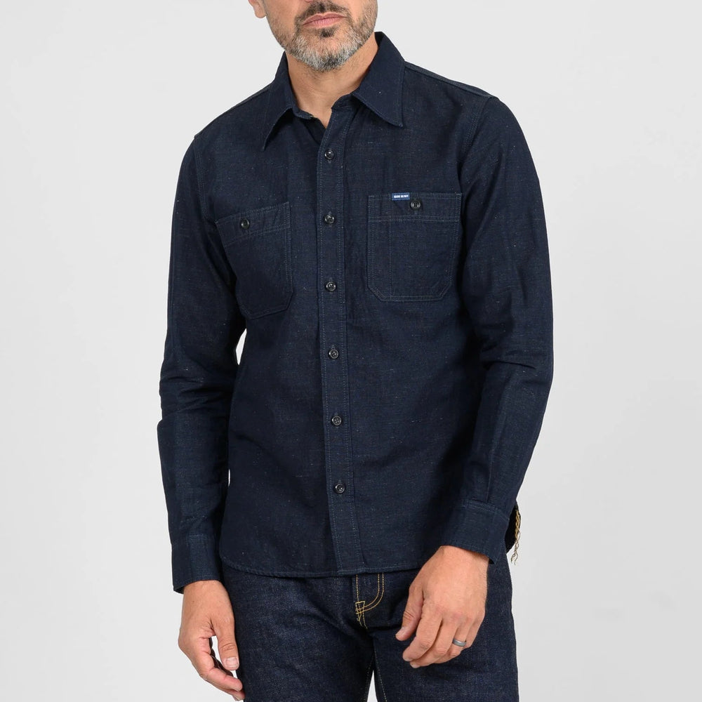 IHSH-443-IND 7oz Cotton Linen Chambray Work Shirt Indigo