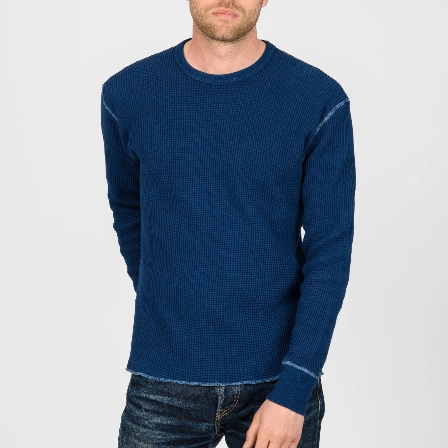 IHTL-1301-IND Haut thermique à manches longues en maille gaufrée Indigo