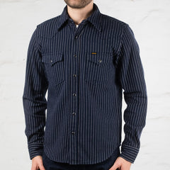 IHSH-401-NAV 12 oz. Heavy Flannel Chalk Stripe Western Shirt Navy