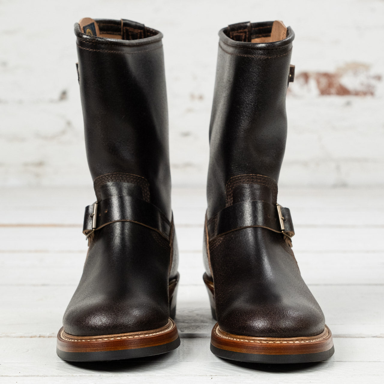 LK-003 Engineer Boots Waxed Flesh Dark Brown