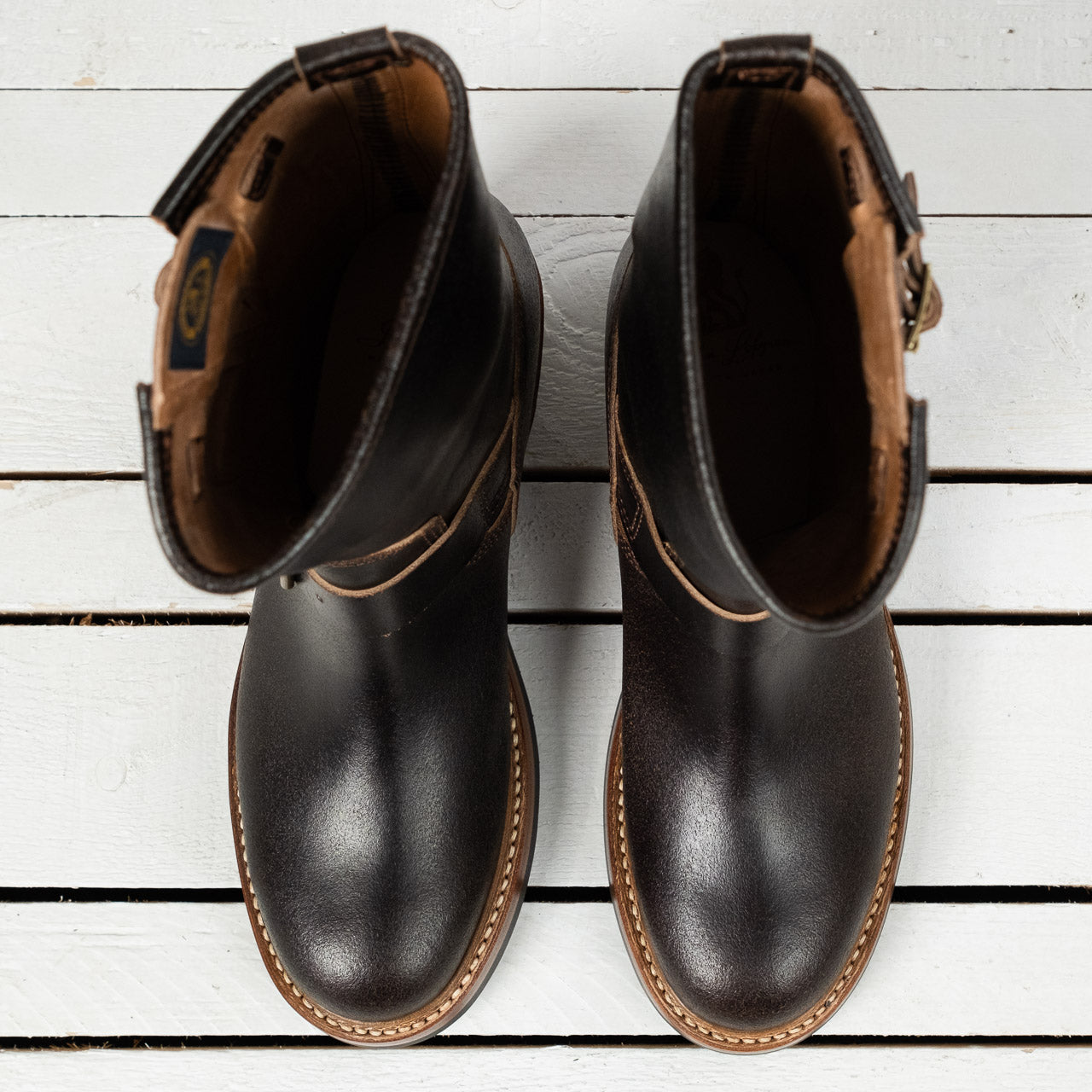 LK-003 Engineer Boots Waxed Flesh Dark Brown