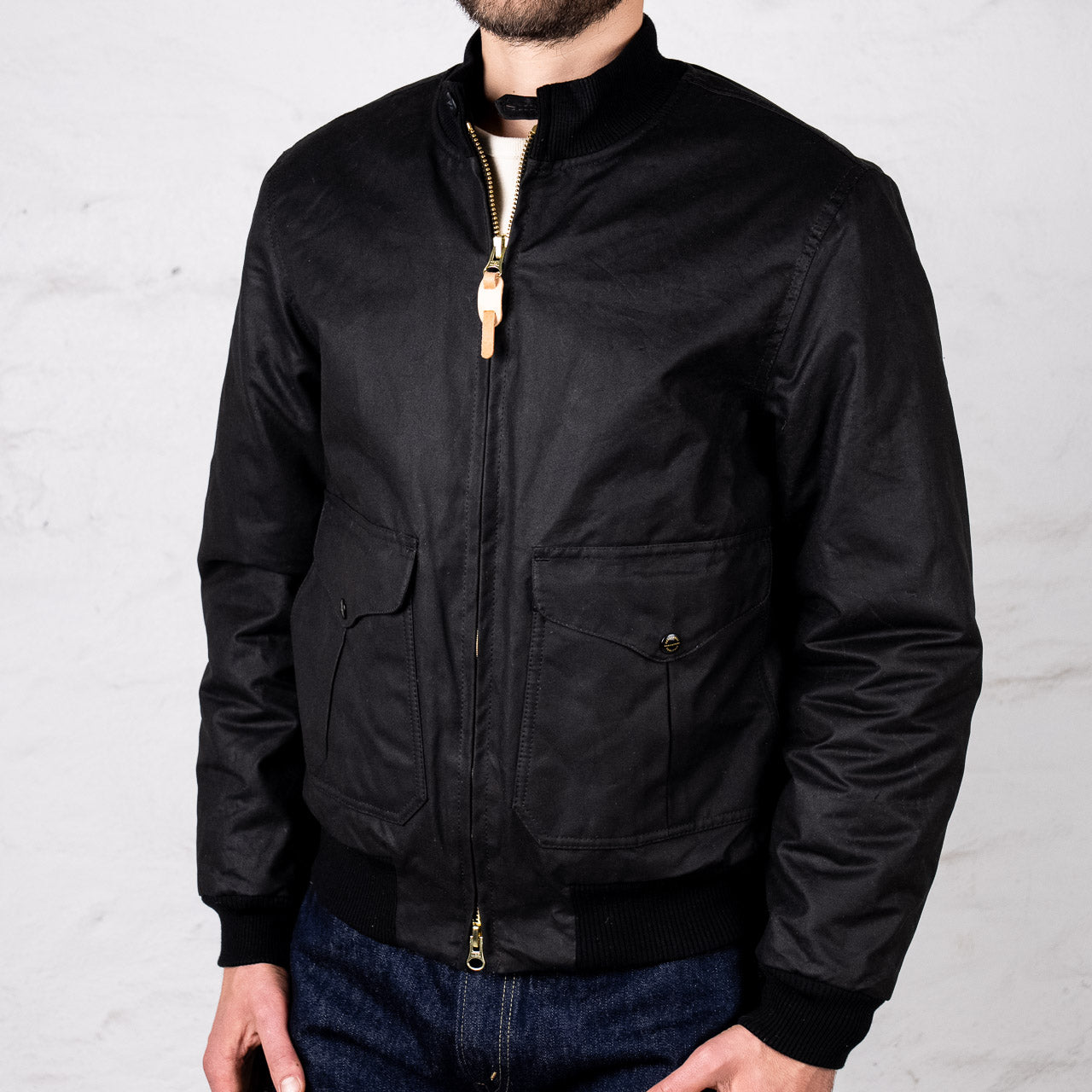 New Bomber Jacket Schwarz Waxed