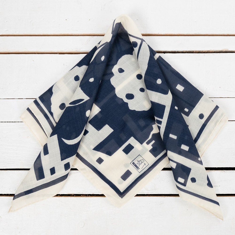Max Rohr Foulard Bandana Wolle Seide Blau