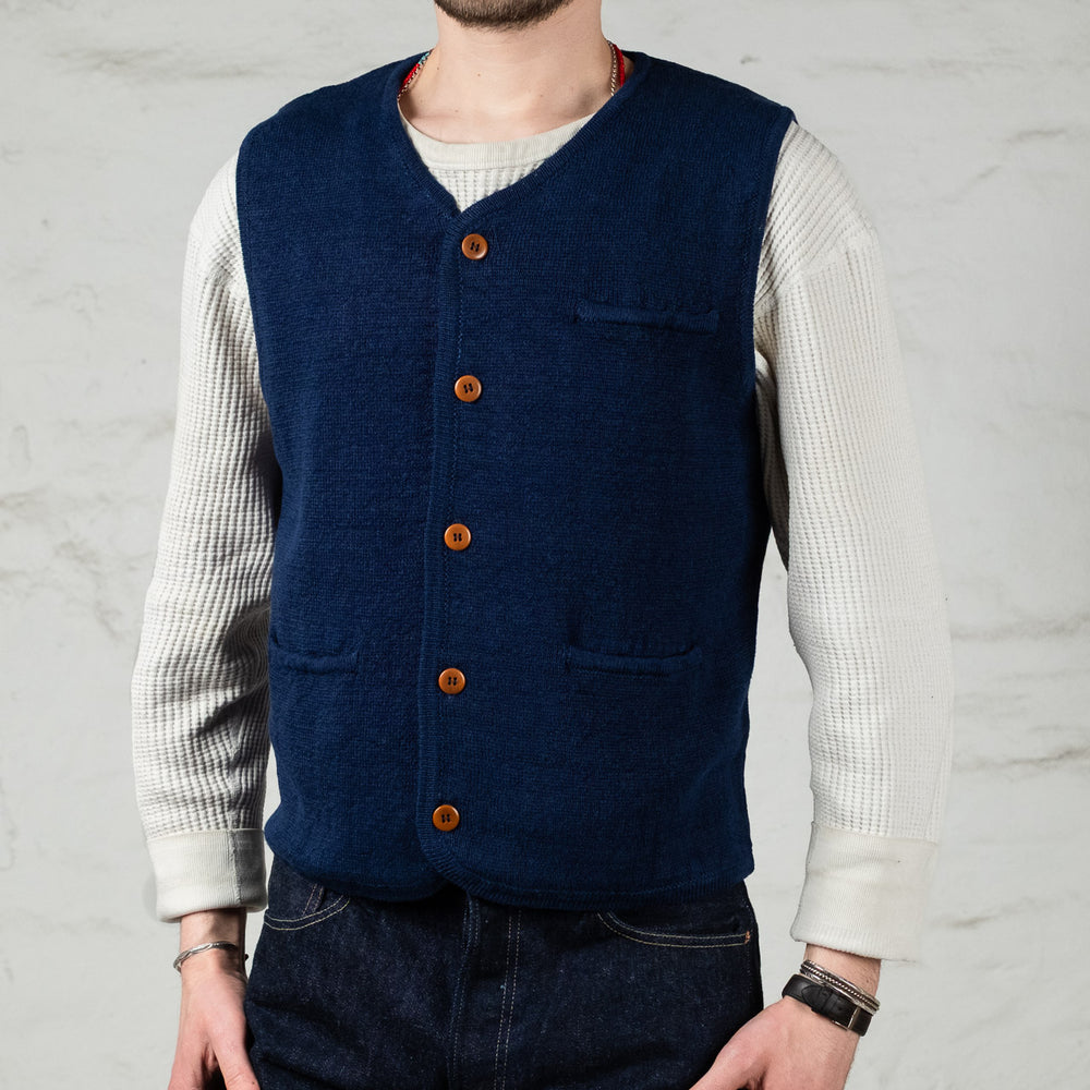Max Rohr Buttons Vest Linen Indigo