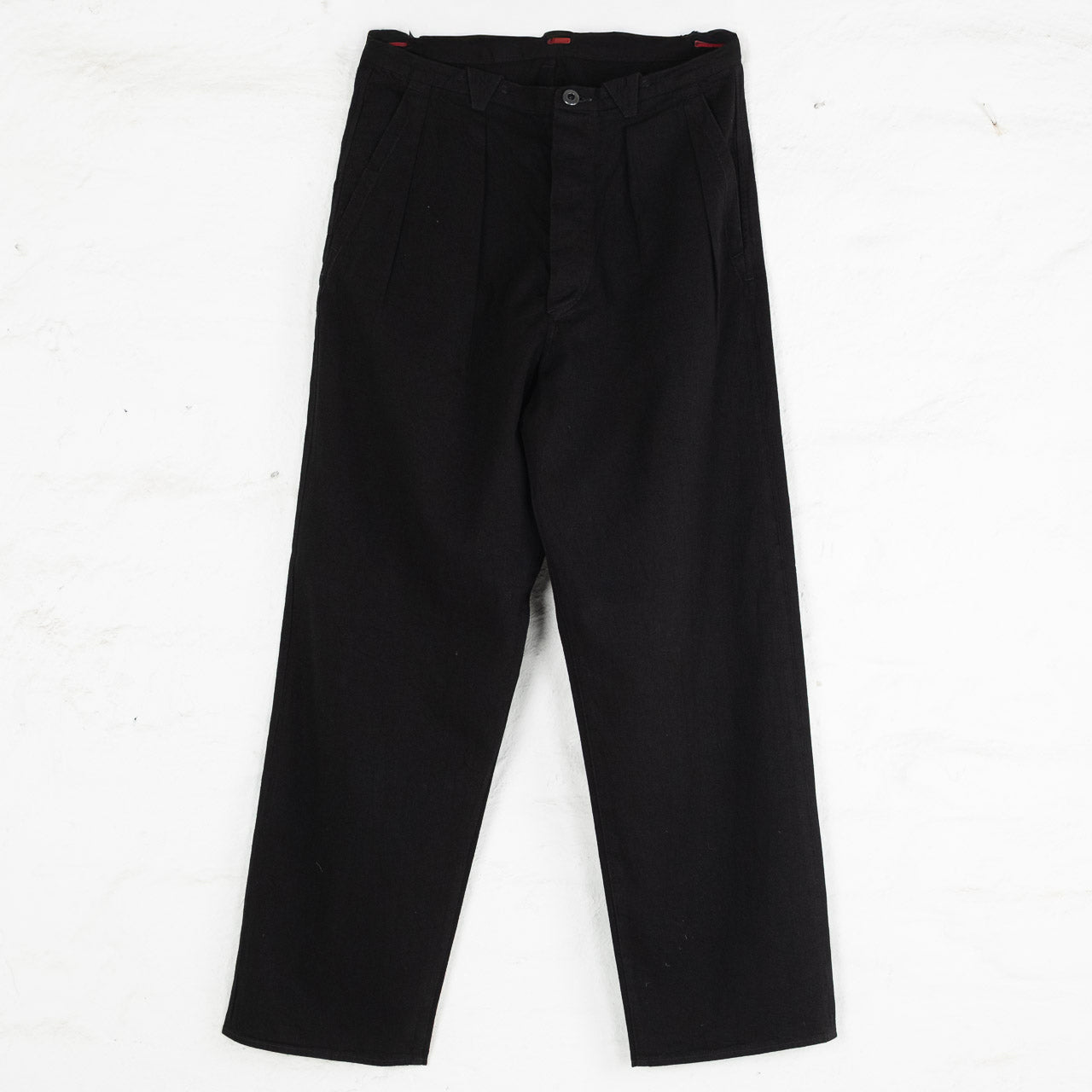 Pleat Denim Trousers Cotton Hemp Lightweight Denim Black
