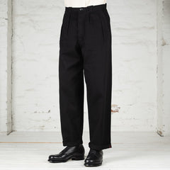 Pleat Denim Trousers Cotton Hemp Lightweight Denim Black