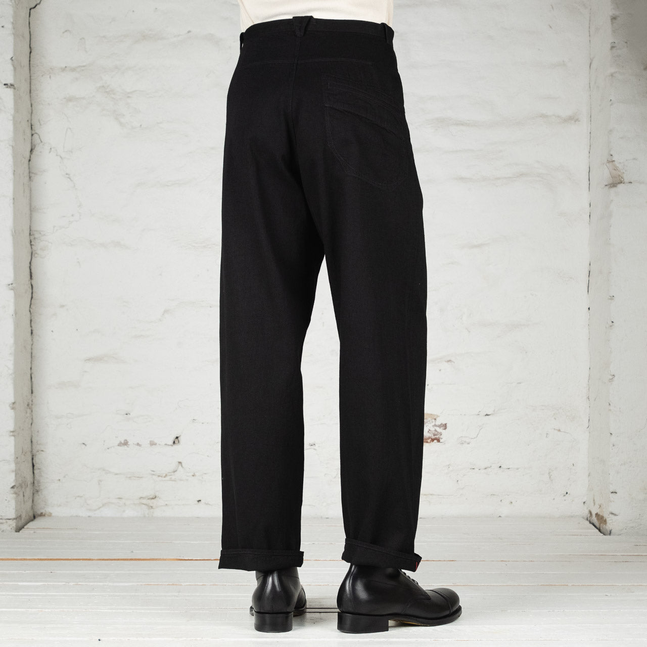 Pleat Denim Trousers Cotton Hemp Lightweight Denim Black