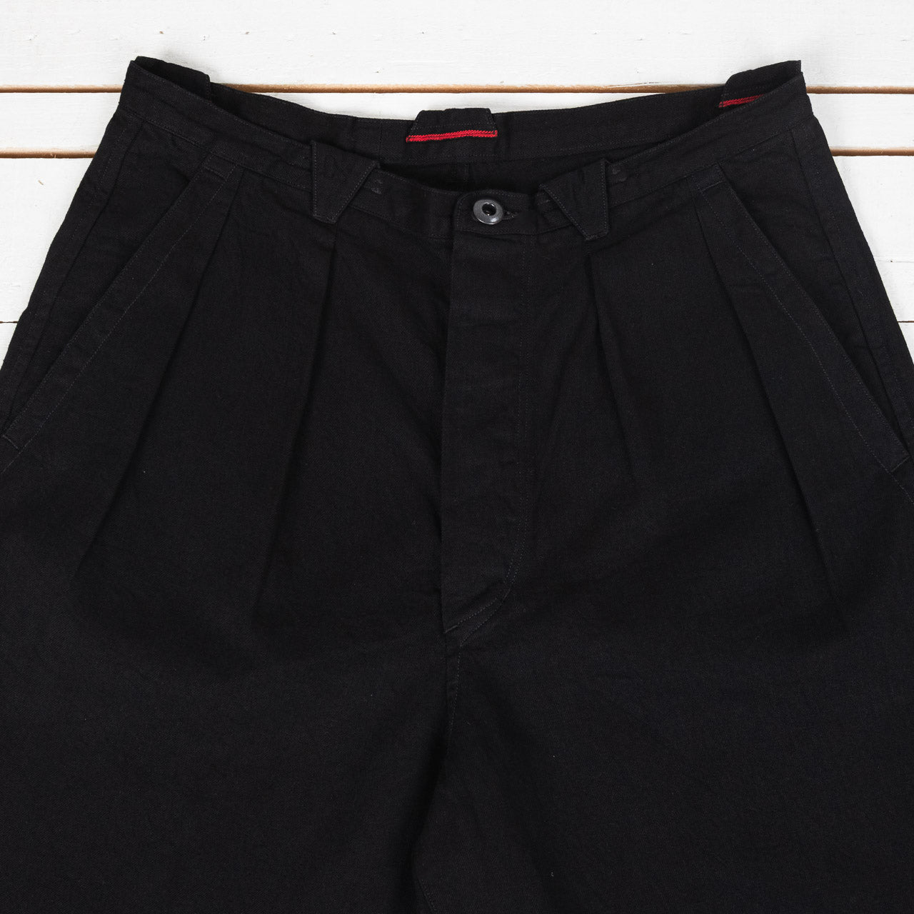 Pleat Denim Trousers Cotton Hemp Lightweight Denim Black