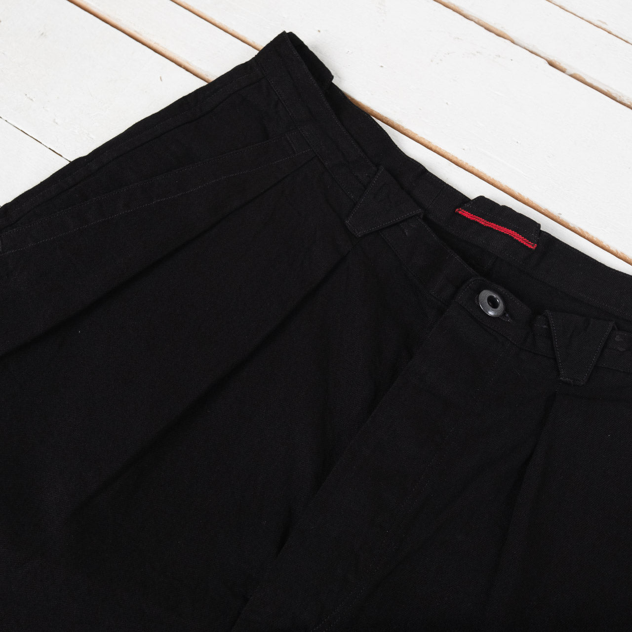 Pleat Denim Trousers Cotton Hemp Lightweight Denim Black