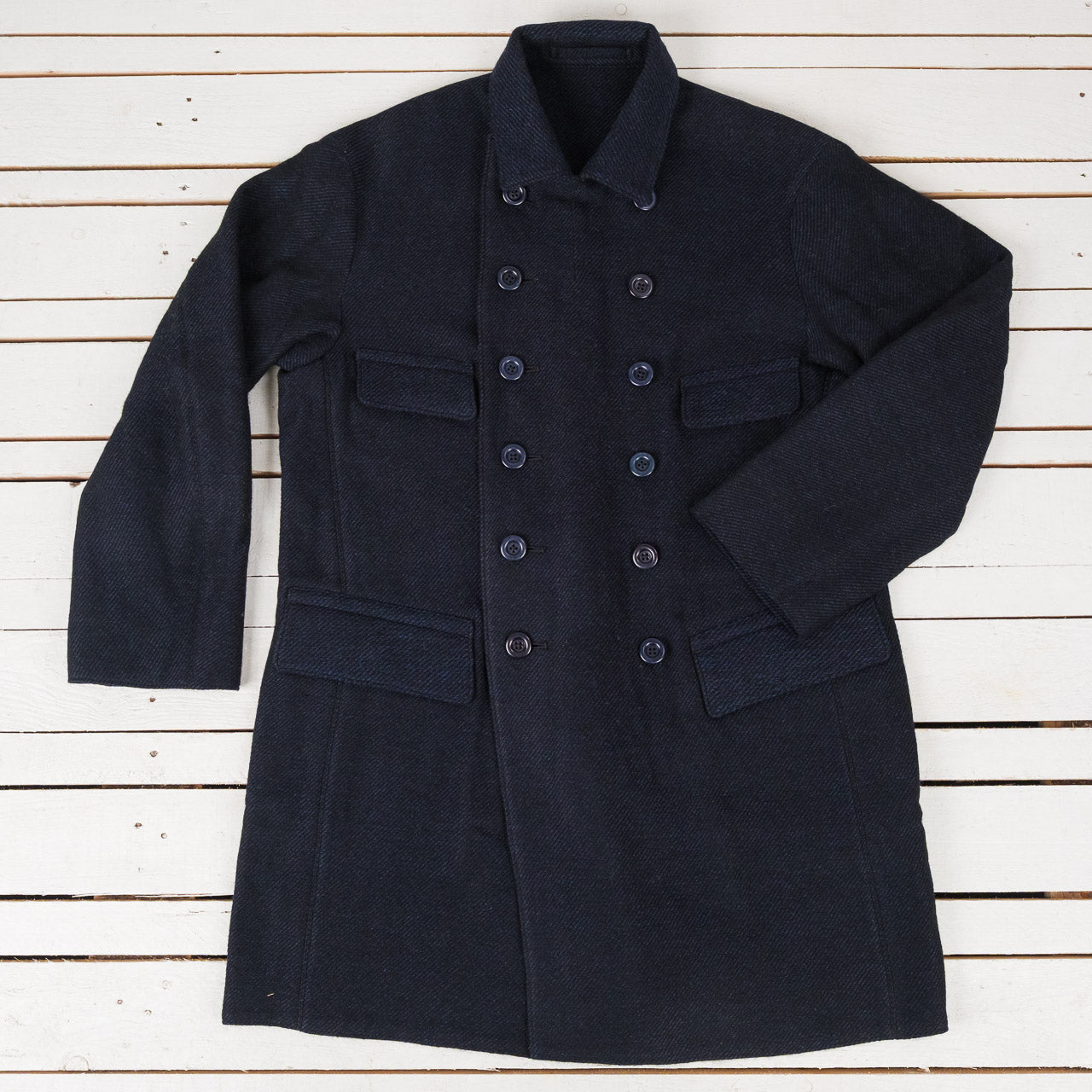 Relaxed Brigadier Coat Lovat Wool Linen Boelite Blue