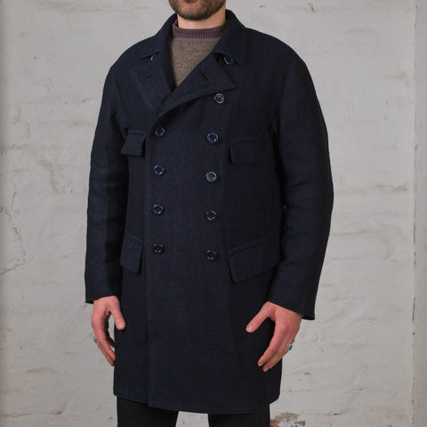 Relaxed Brigadier Coat Lovat Wool Linen Boelite Blue