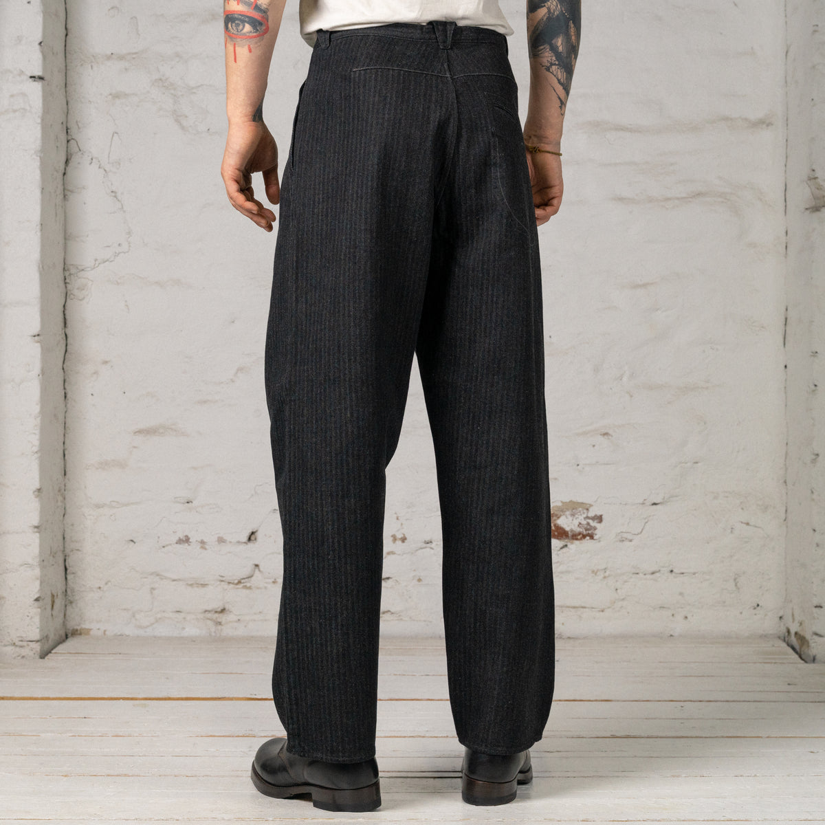 Pleat Denim Trousers HBT Denim Schwarz
