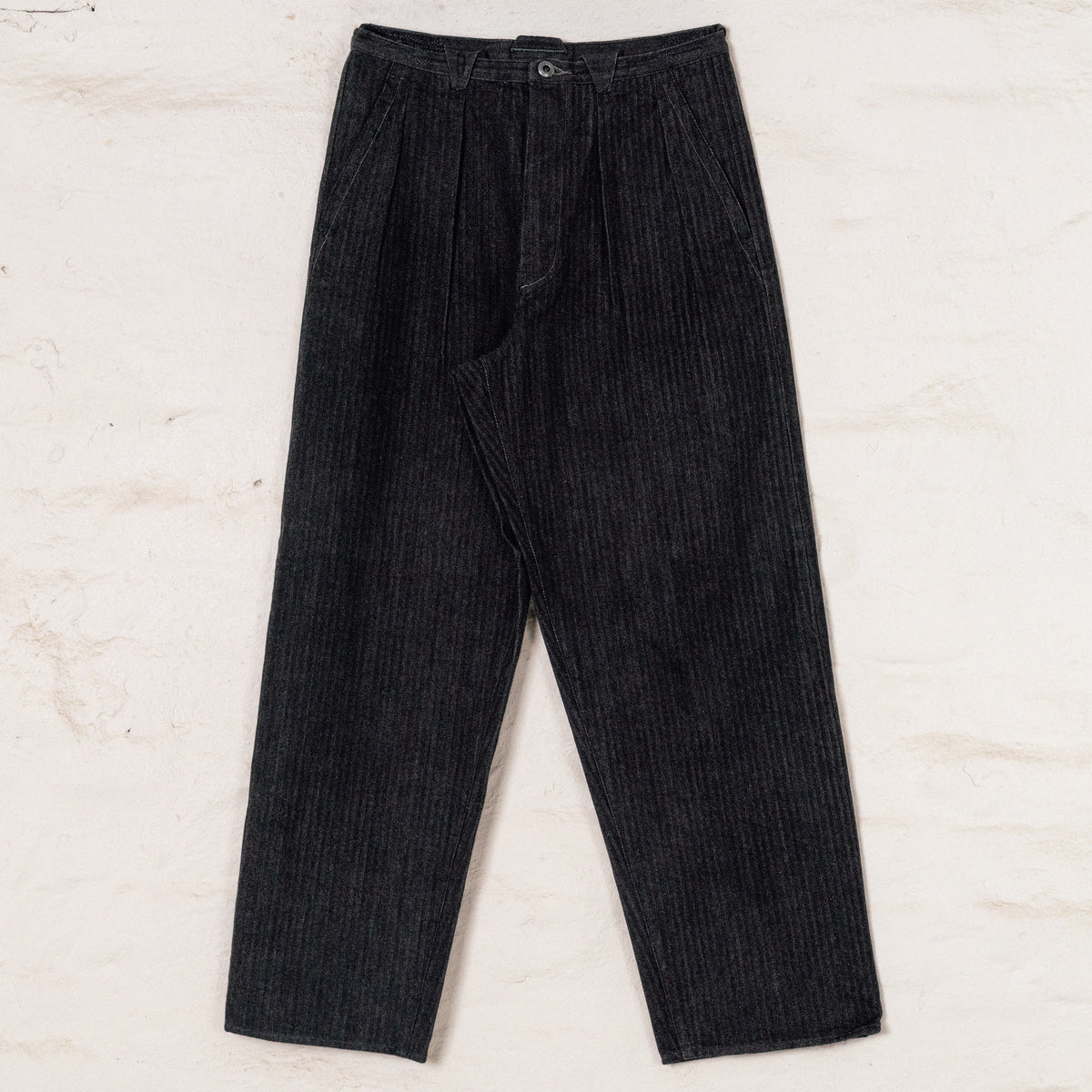 Pleat Denim Trousers HBT Denim Schwarz