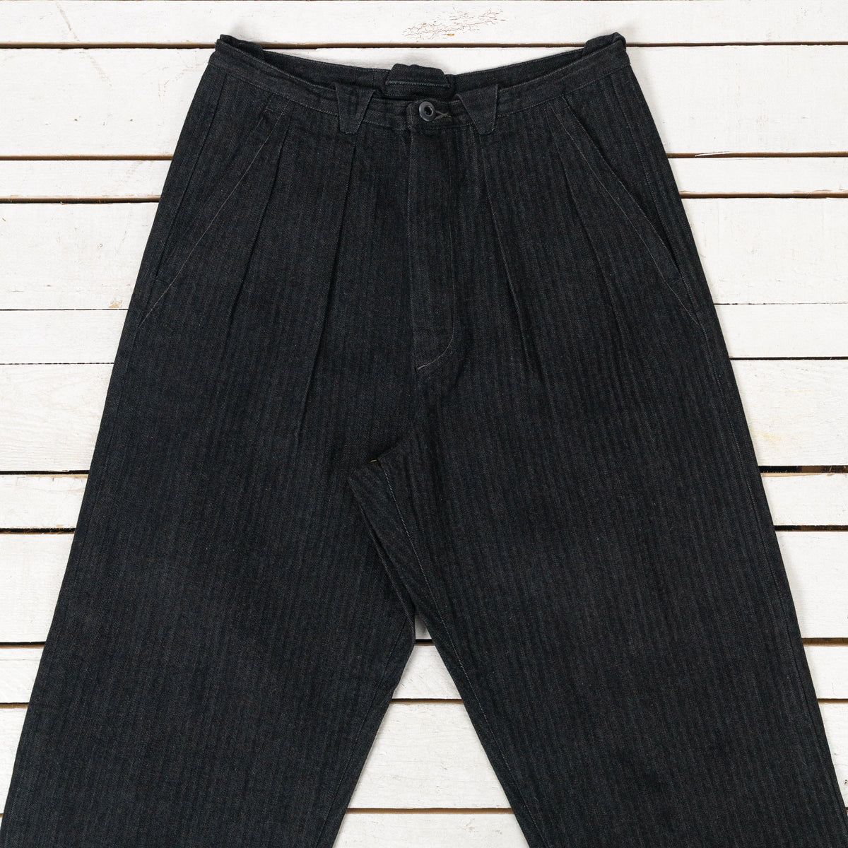 Pleat Denim Trousers HBT Denim Schwarz