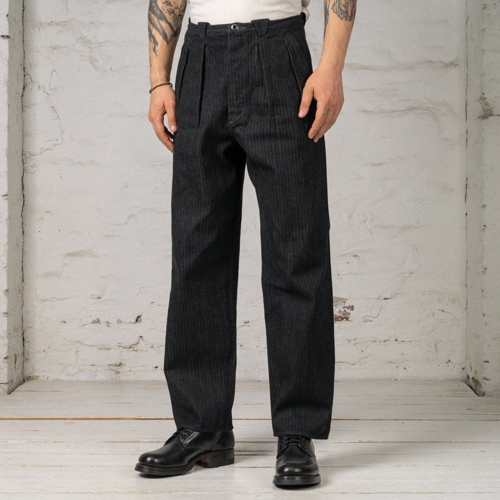 Pleat Denim Trousers HBT Denim Schwarz