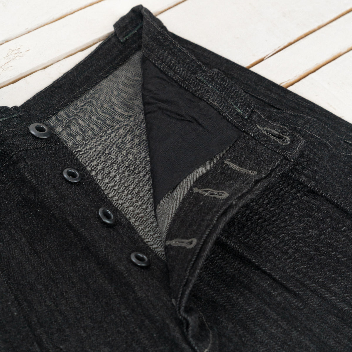 Pleat Denim Trousers HBT Denim Schwarz