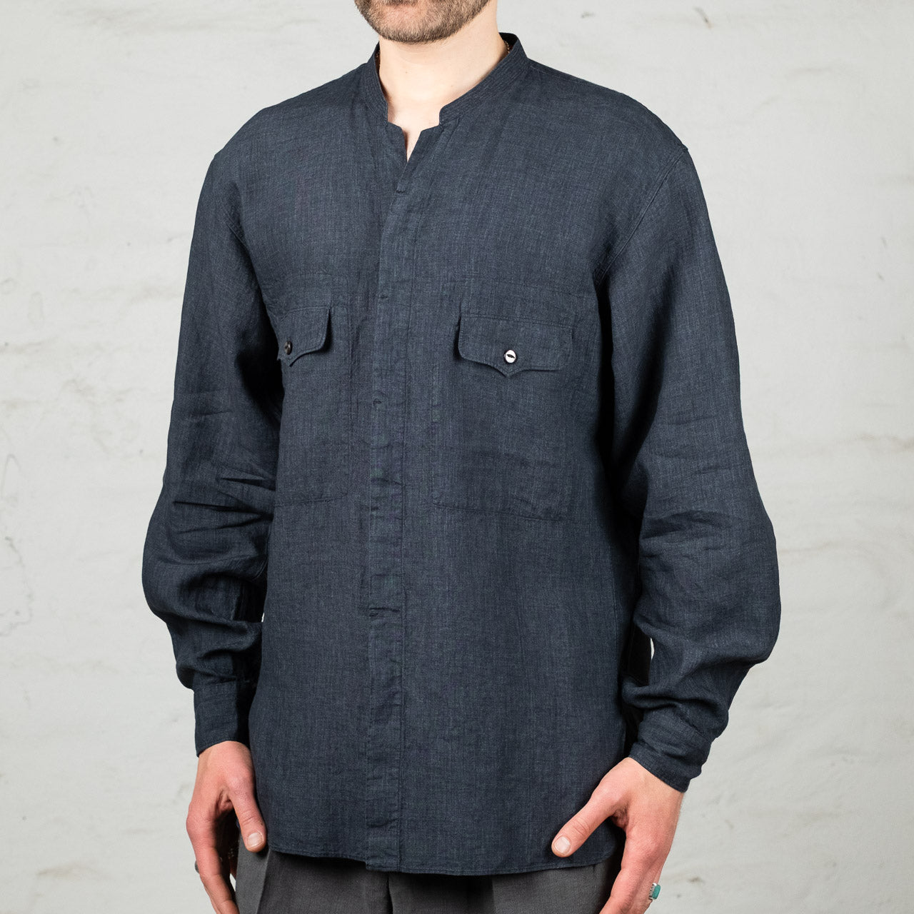 Mikhail Shirt Superfine Linen Broadcloth Asphalt
