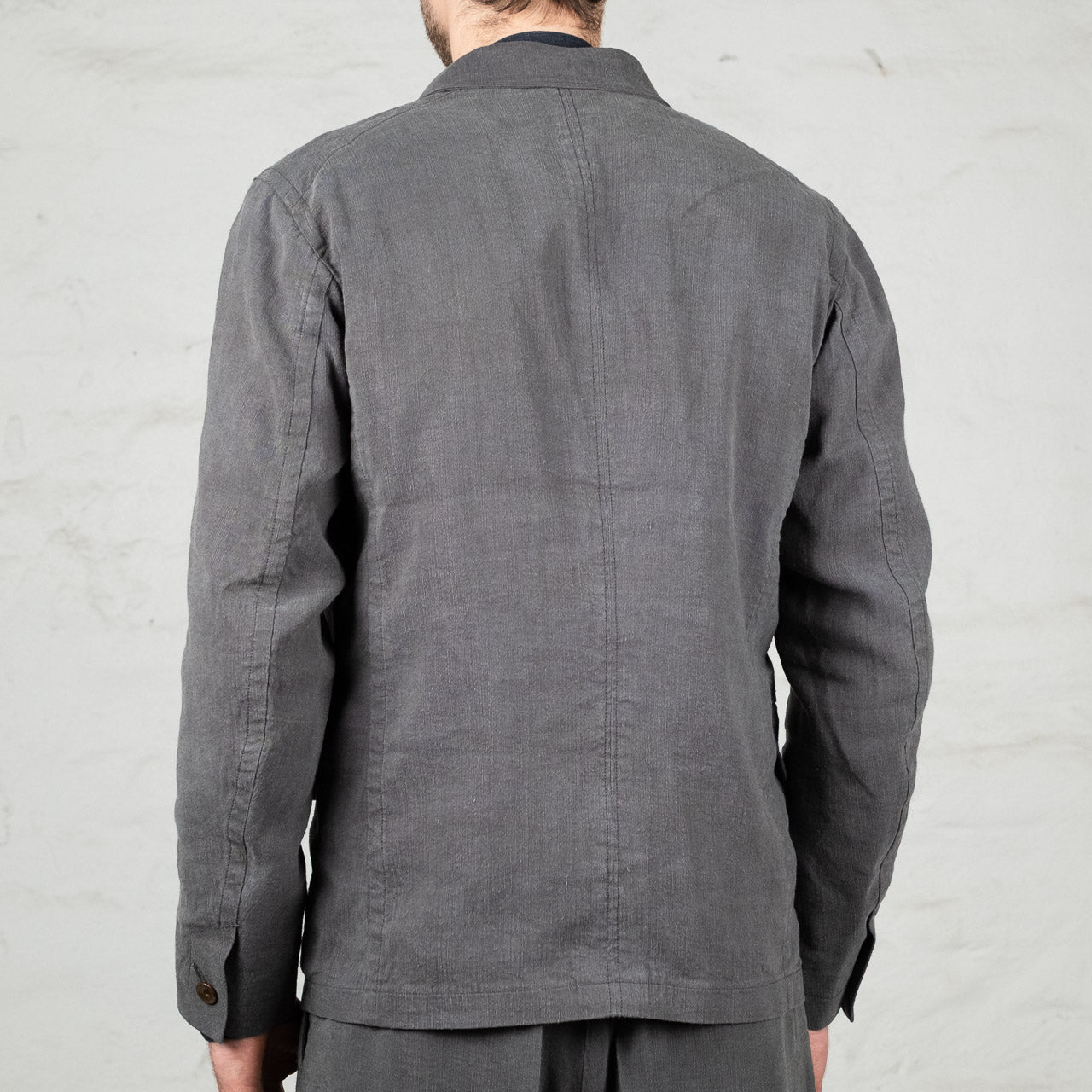 Peak Lapel Sack Jacket Silk Hemp Broadcloth Slate