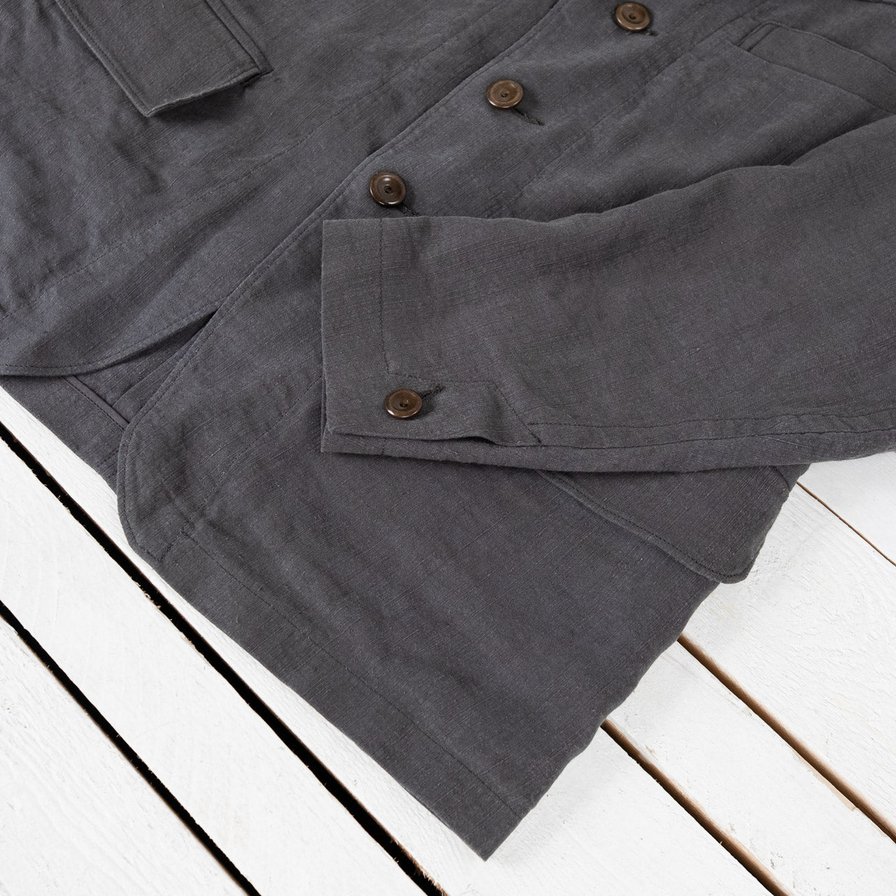 Peak Lapel Sack Jacket Silk Hemp Broadcloth Slate