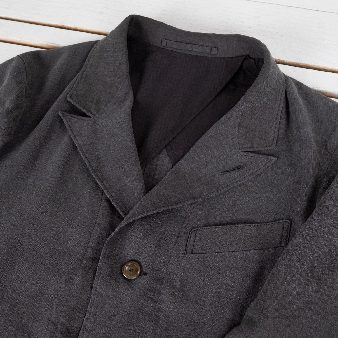Peak Lapel Sack Jacket Silk Hemp Broadcloth Slate