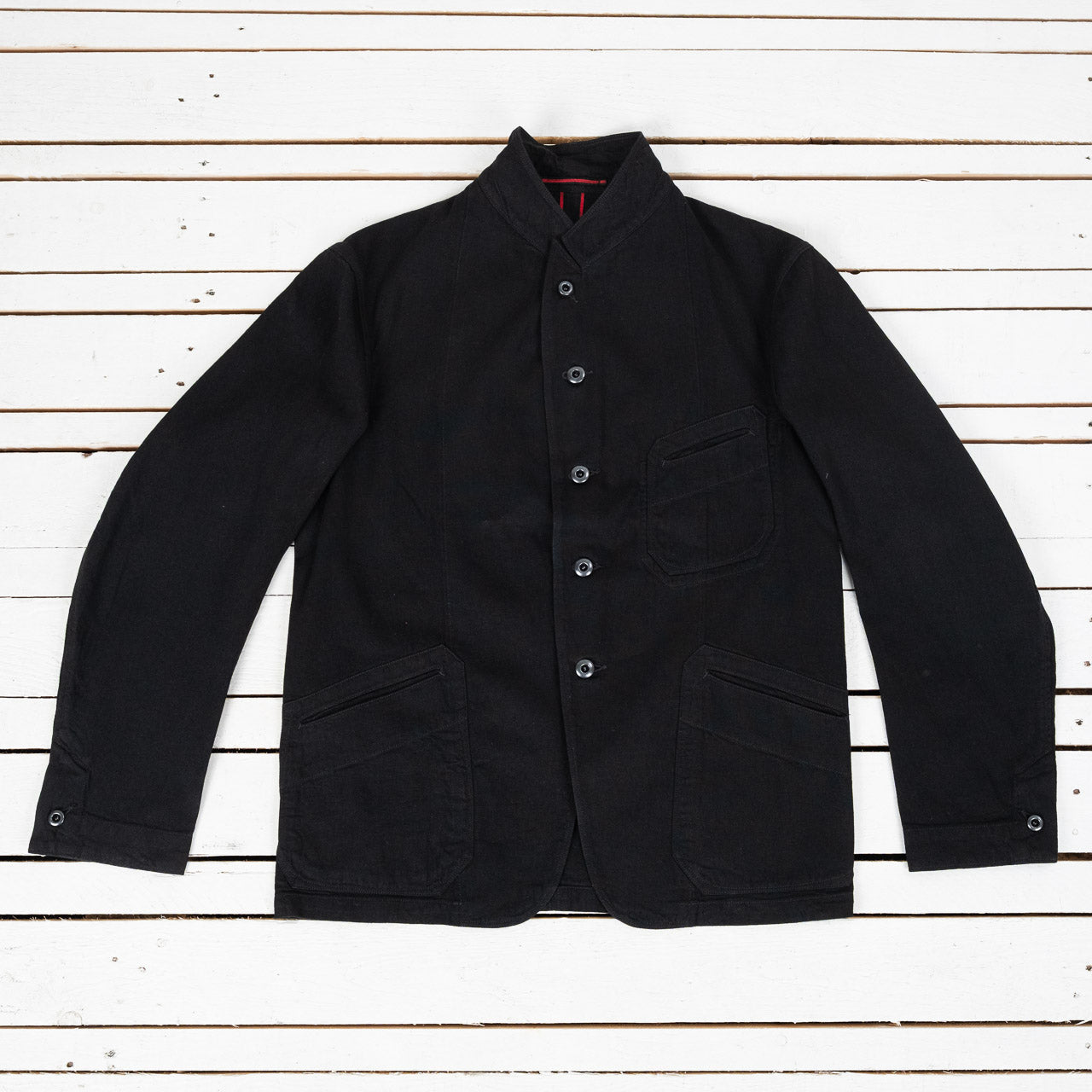 Peak Lapel Denim Lounge Jacket Cotton Hemp Lightweight Denim Black