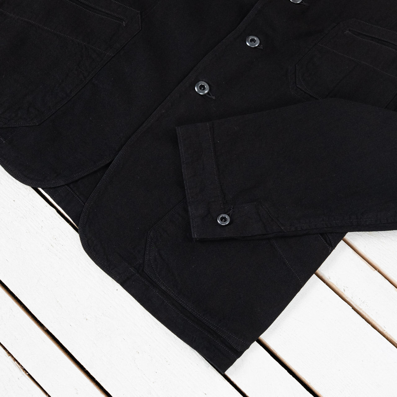 Peak Lapel Denim Lounge Jacket Cotton Hemp Lightweight Denim Black