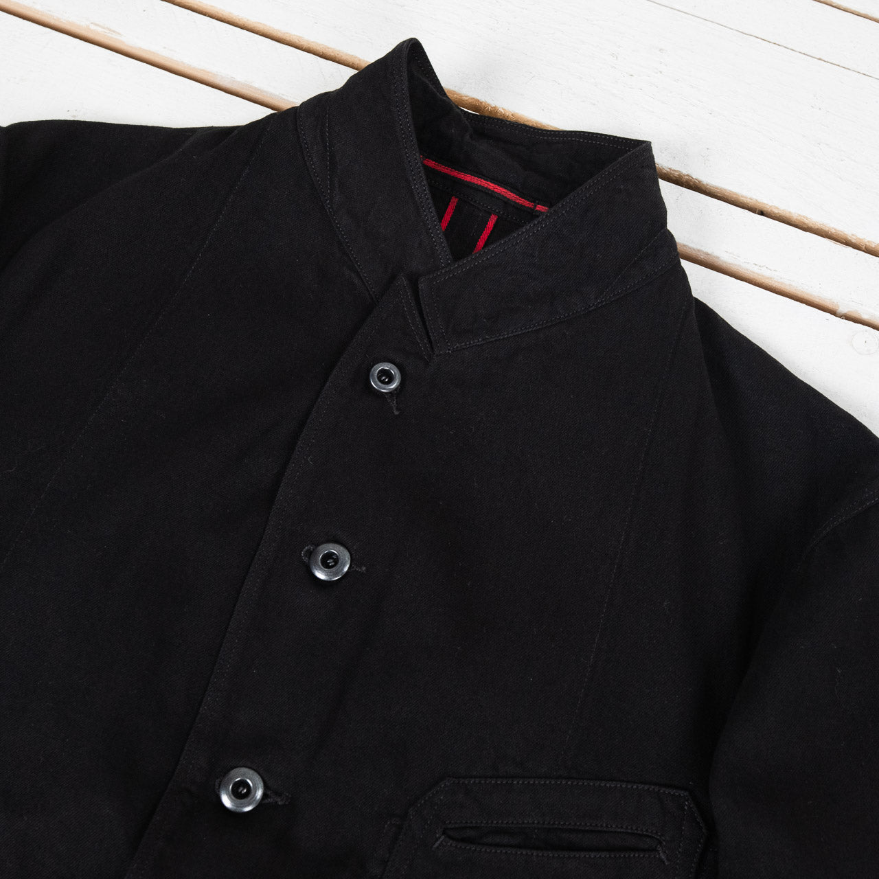 Peak Lapel Denim Lounge Jacket Cotton Hemp Lightweight Denim Black