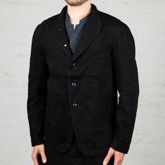 Peak Lapel Denim Lounge Jacket Cotton Hemp Lightweight Denim Black