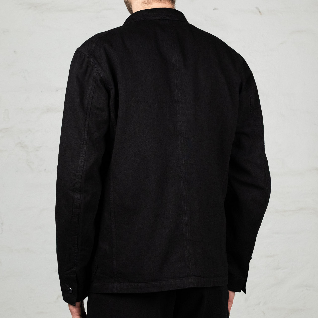 Peak Lapel Denim Lounge Jacket Cotton Hemp Lightweight Denim Black