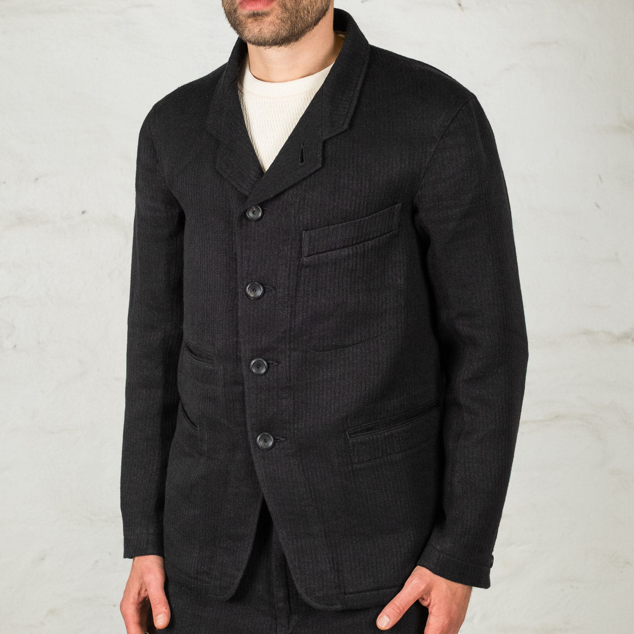 Continental Sack Jacket Linen Wool Schwarz