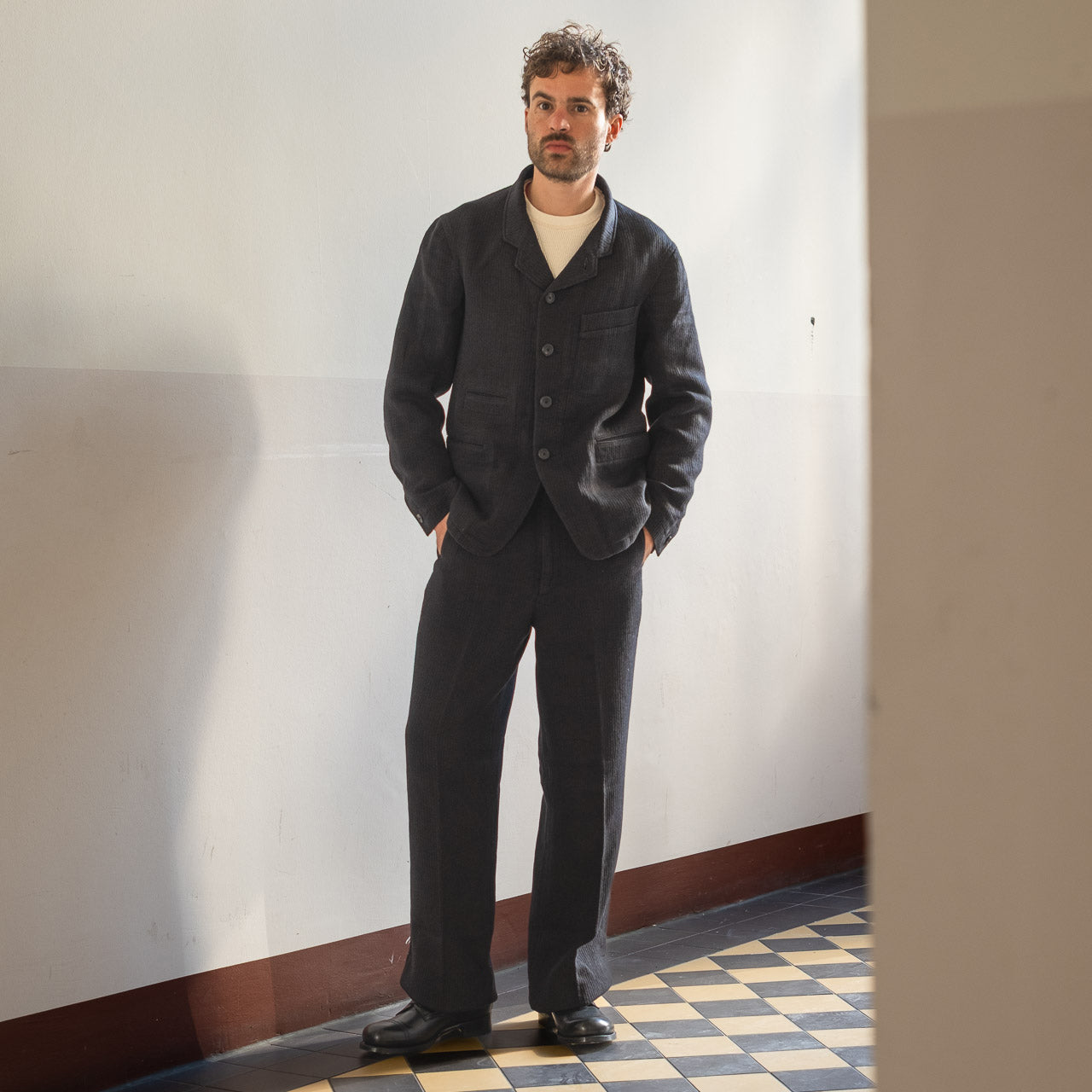 Continental Sack Jacket Linen Wool Schwarz