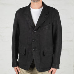 Peak Lapel Sack Jacket Overdyed Raw French Linen Schwarz