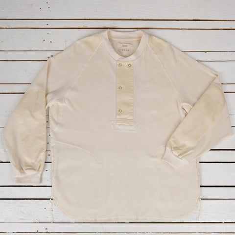 Wool Cotton Waffle Henley Neck T-Shirts Natural