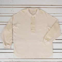 Wool Cotton Waffle Henley Neck T-Shirts Natural