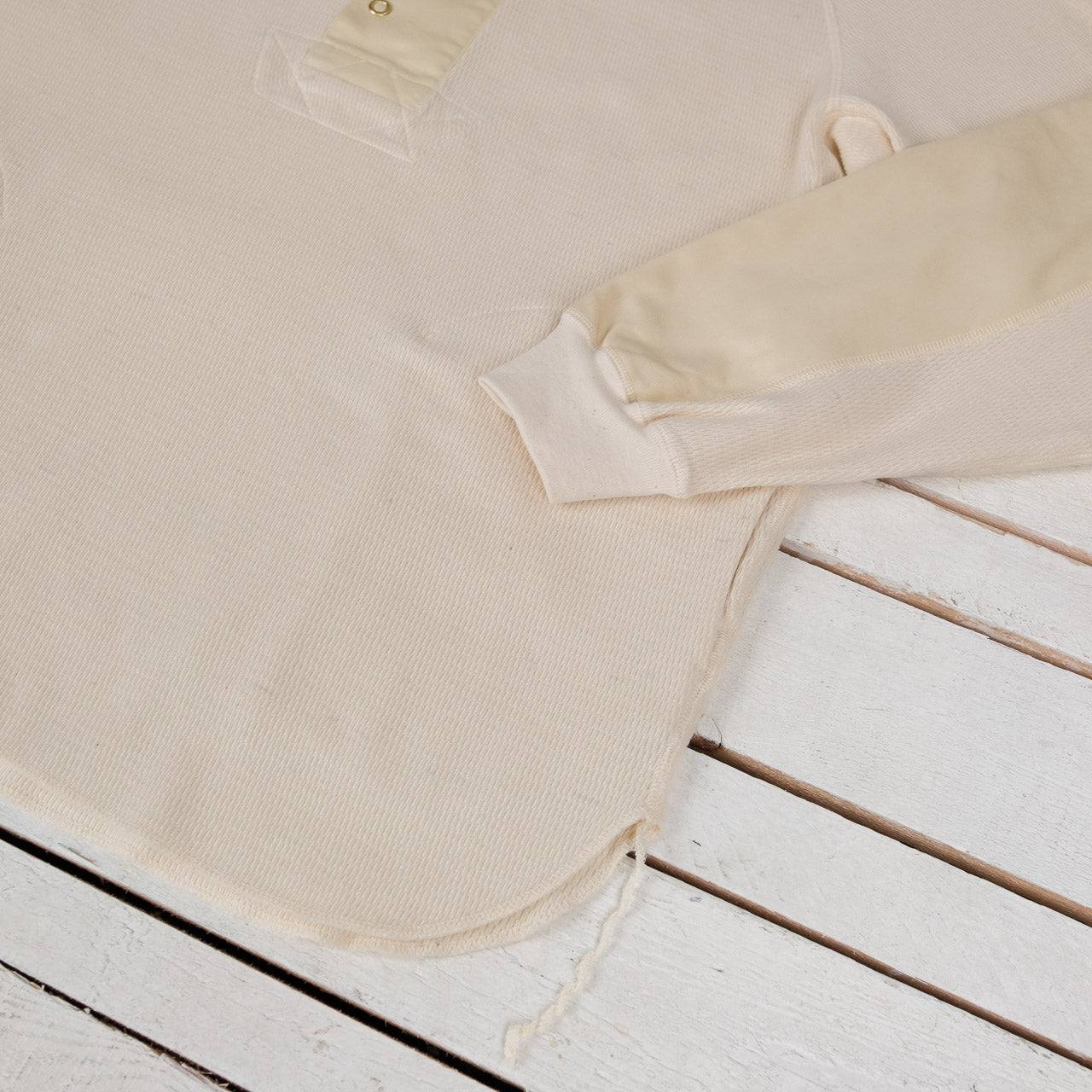 Wool Cotton Waffle Henley Neck T-Shirts Natural