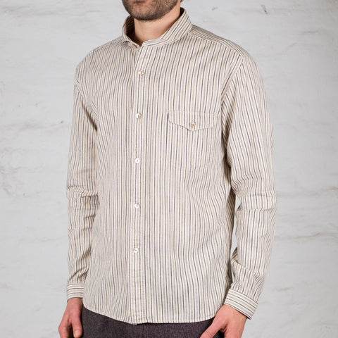 Shawl Collar Shirt Indigo Stripe