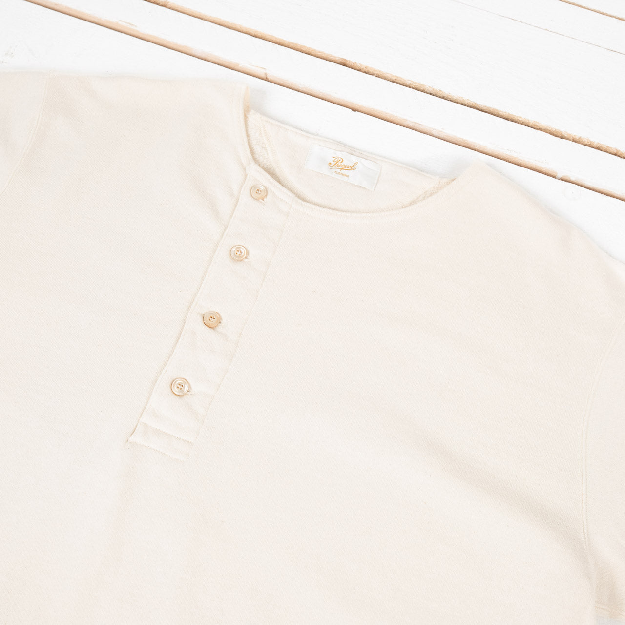 Short Sleeve Henley Sweatshirt Natural
