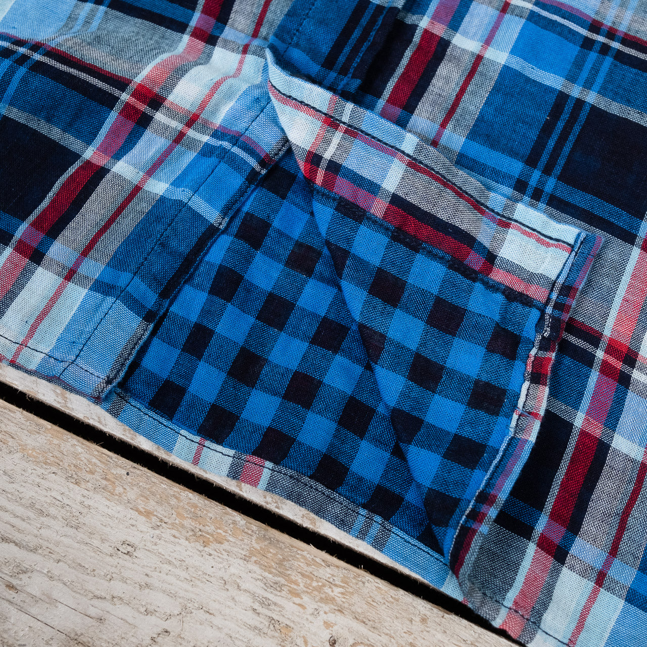SS-2217 Double Gauze Check Short Sleeve Shirt Indigo