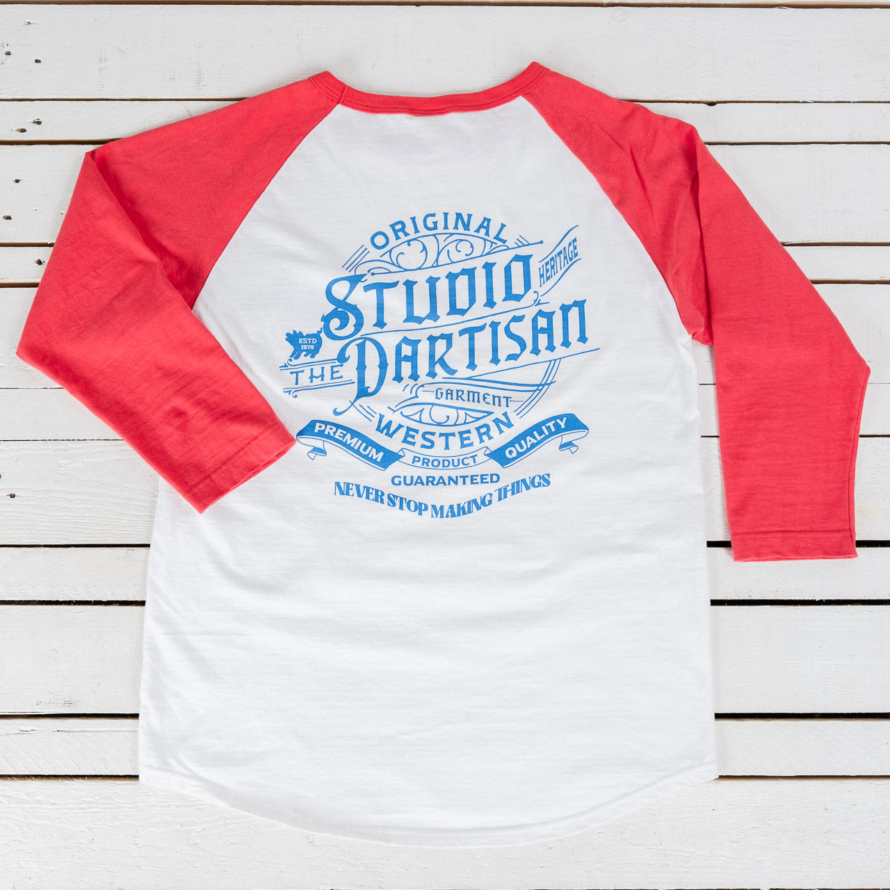 Western Raglan Sleeve T-Shirt Weiß/Rot