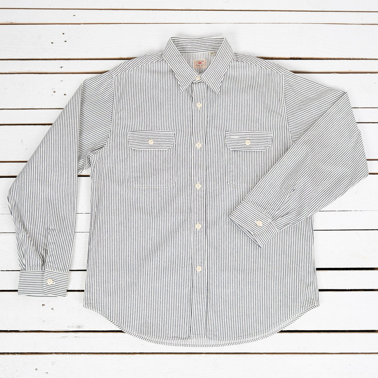 Hickory Stripe Work Shirt Off White
