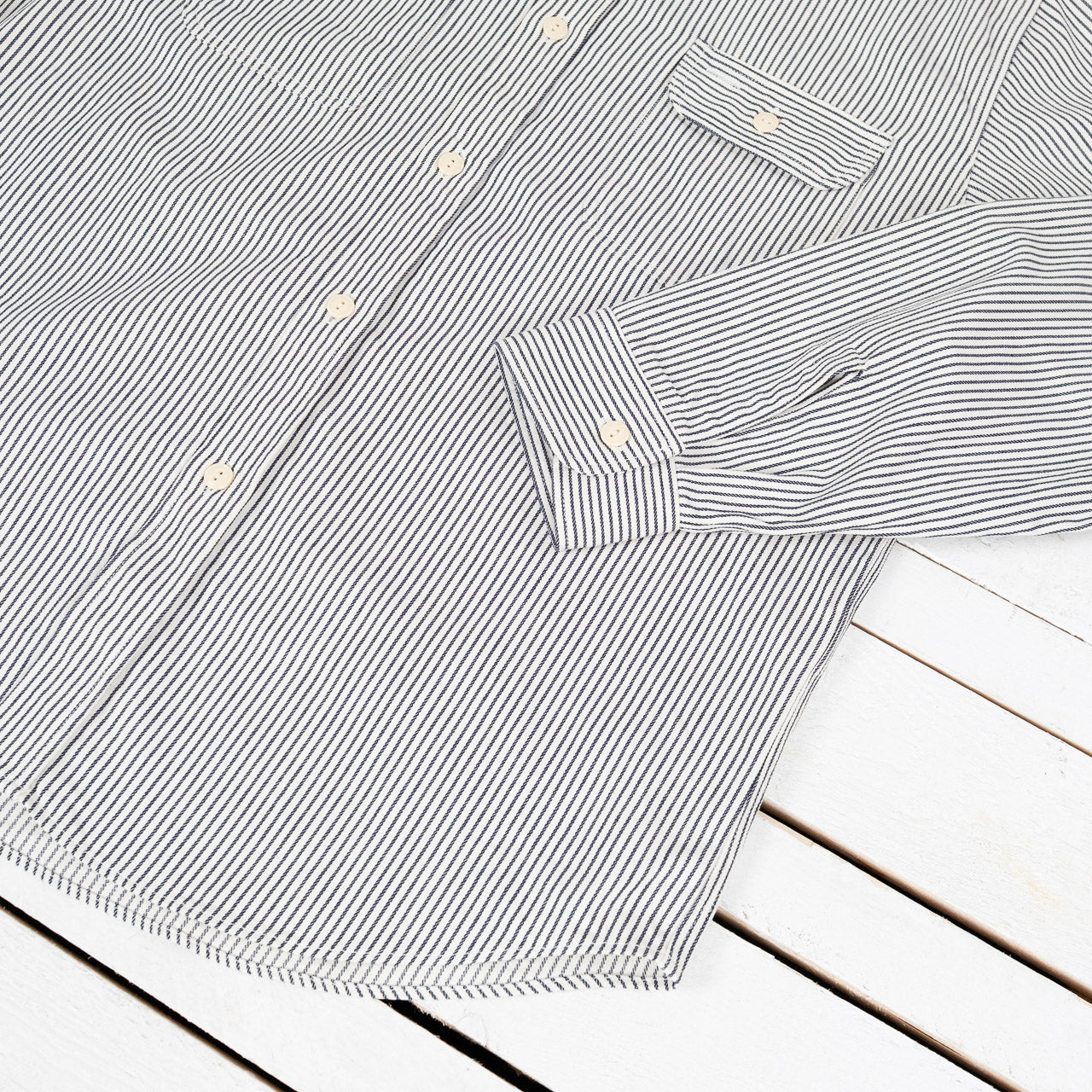 Hickory Stripe Work Shirt Off White