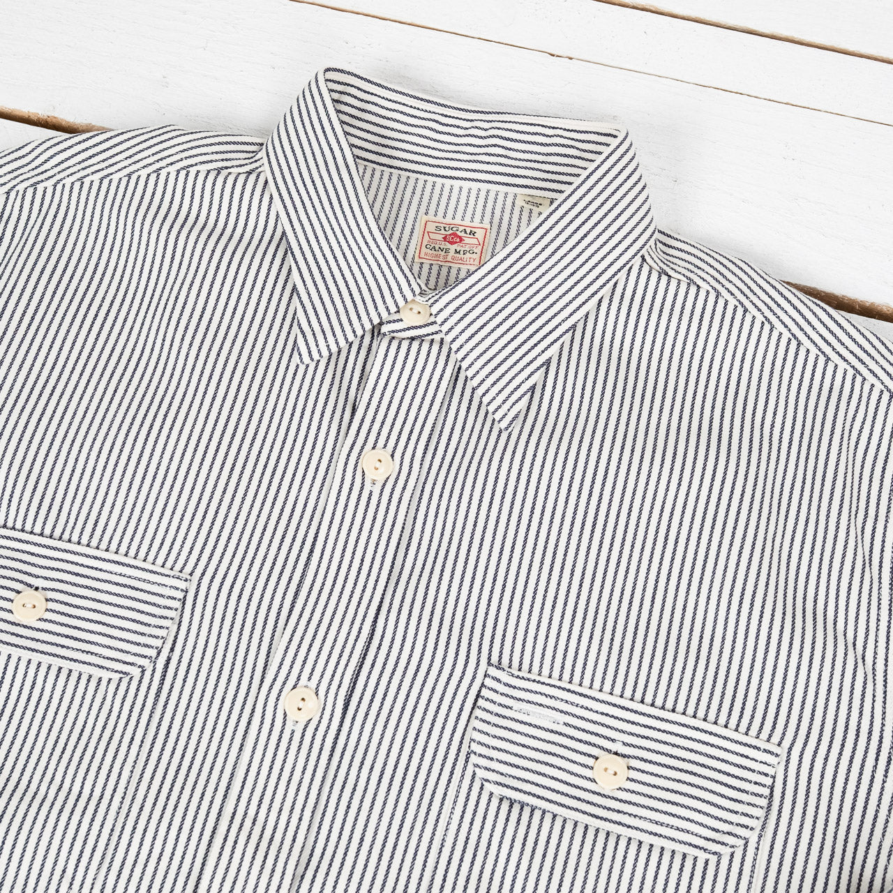 Hickory Stripe Work Shirt Off White