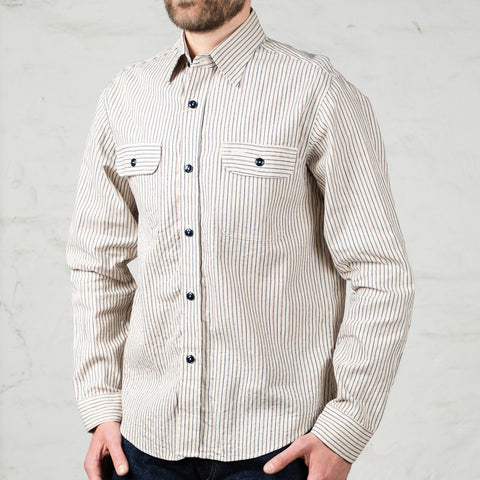 Dobby Stripe Work Shirt Off White