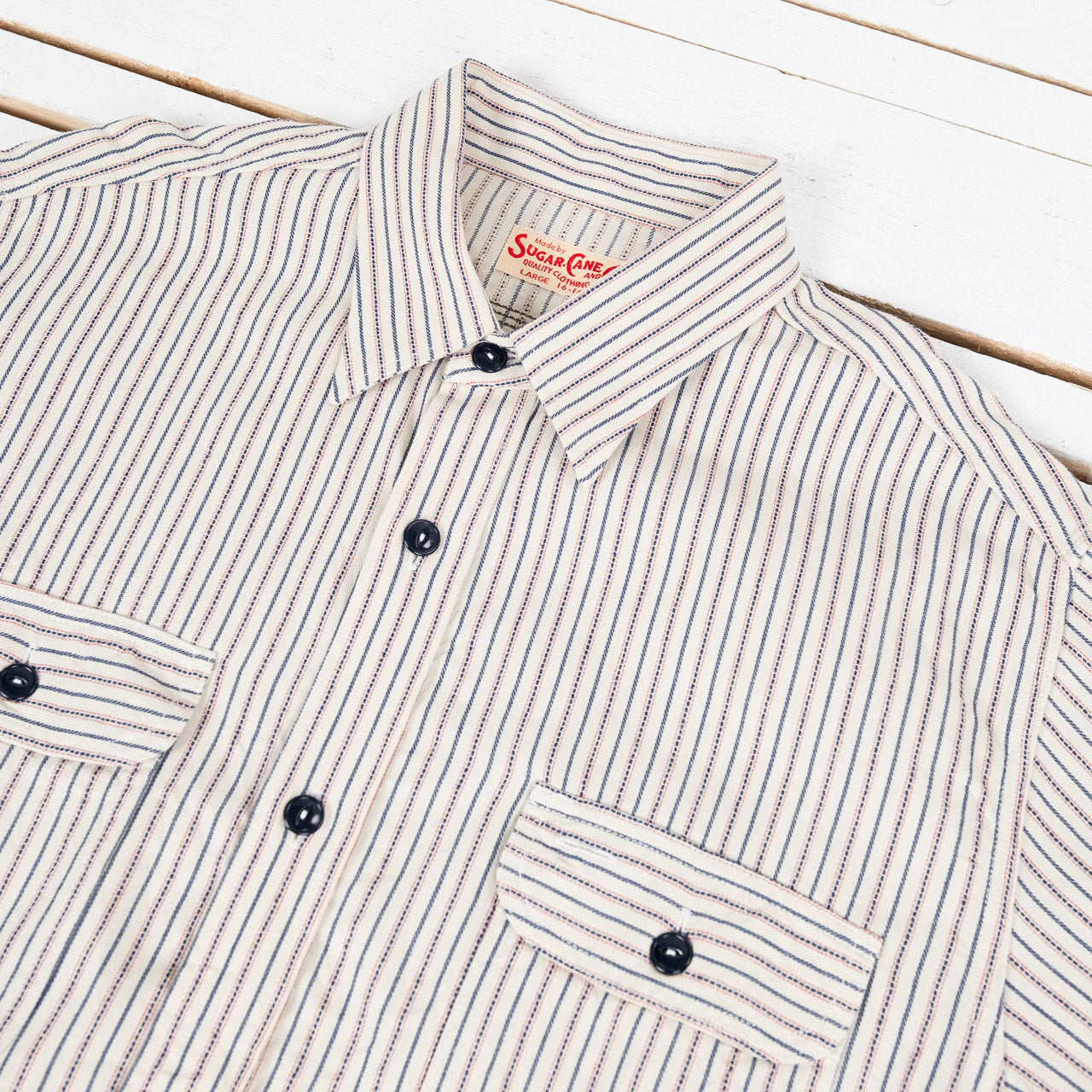 Dobby Stripe Work Shirt Off White