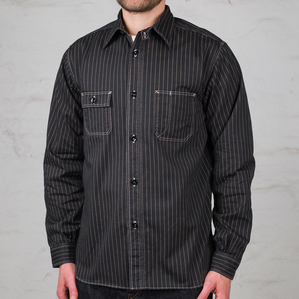 8,5 oz. Black Wabash Stripe Work Shirt One Wash